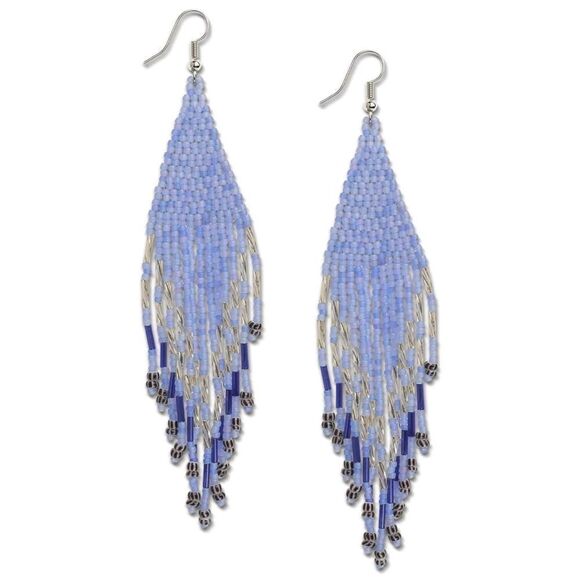 BijouStudios Earrings Jewelry - Blue Bohemian Seed Bead Tassel Dangling Statement French Wire Hook Earrings